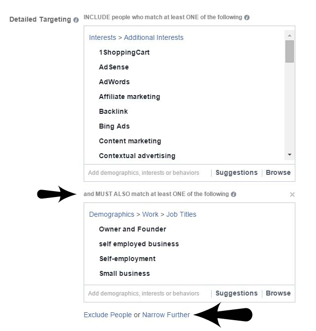 Facebook ads manager narrow further